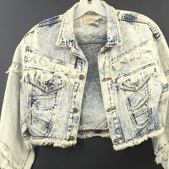 cropped acid wash denim jacket